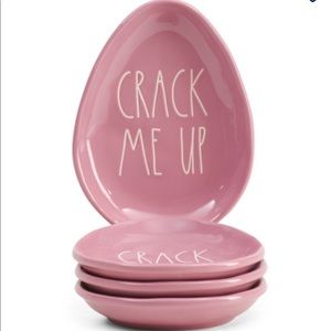 Rae Dunn CRACK ME UP 4 Plates Set Easter Egg Shape Lavender Spring LL NEW